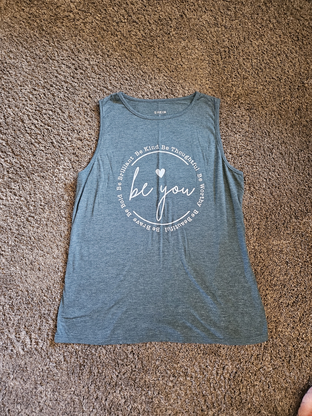 SHEIN Teal Graphic Muscle Tank - "be you"